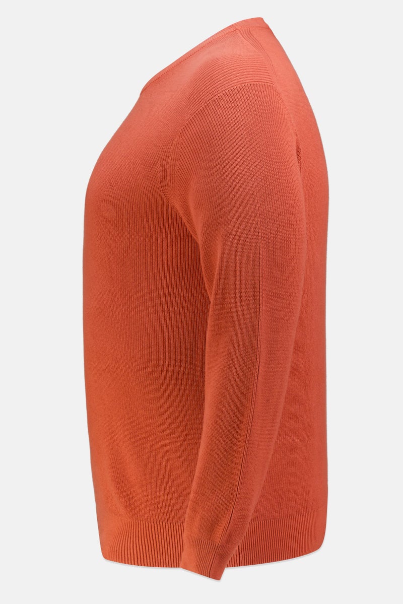 Celio Men Crew Neck Textured Long Sleeve Sweater, Rusty Orange - Image 4