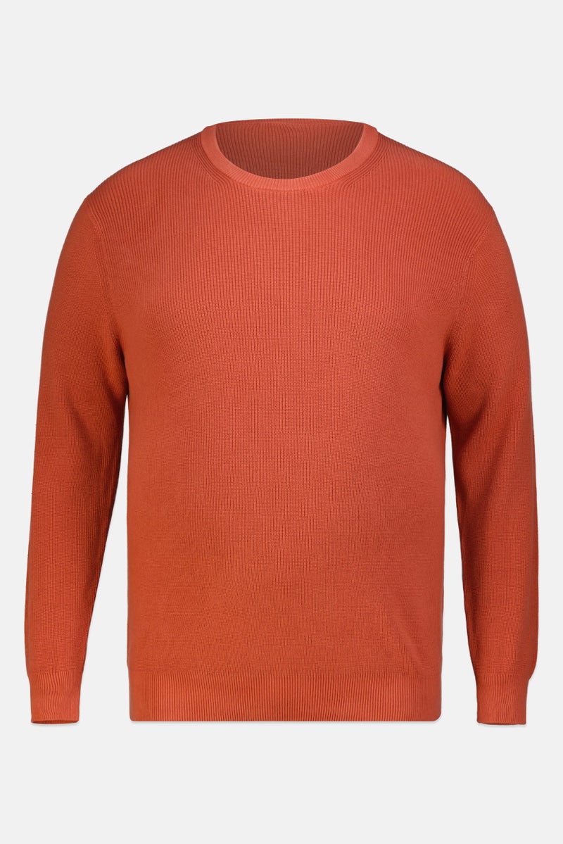 Celio Men Crew Neck Textured Long Sleeve Sweater, Rusty Orange - Image 3