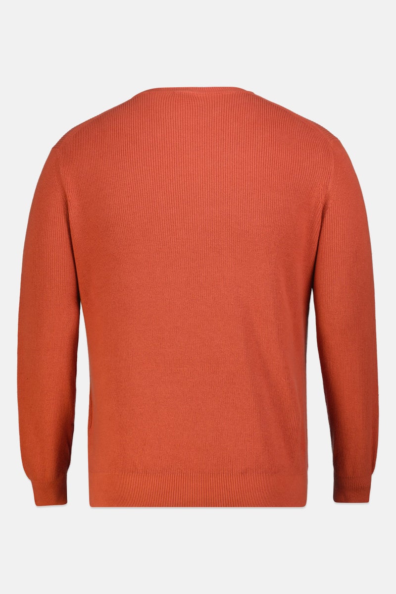 Celio Men Crew Neck Textured Long Sleeve Sweater, Rusty Orange - Image 2