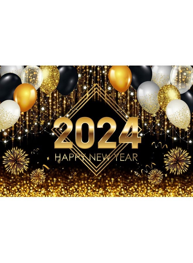 Leyiyi 12X10Ft 2024 Happy New Year Backdrop Black And Gold Balloons Fireworks Glitter Bokeh Photography Background Golden Sparkle Sequin Spots New Year Party Decoration Photo Studio Booth Props - Image 1