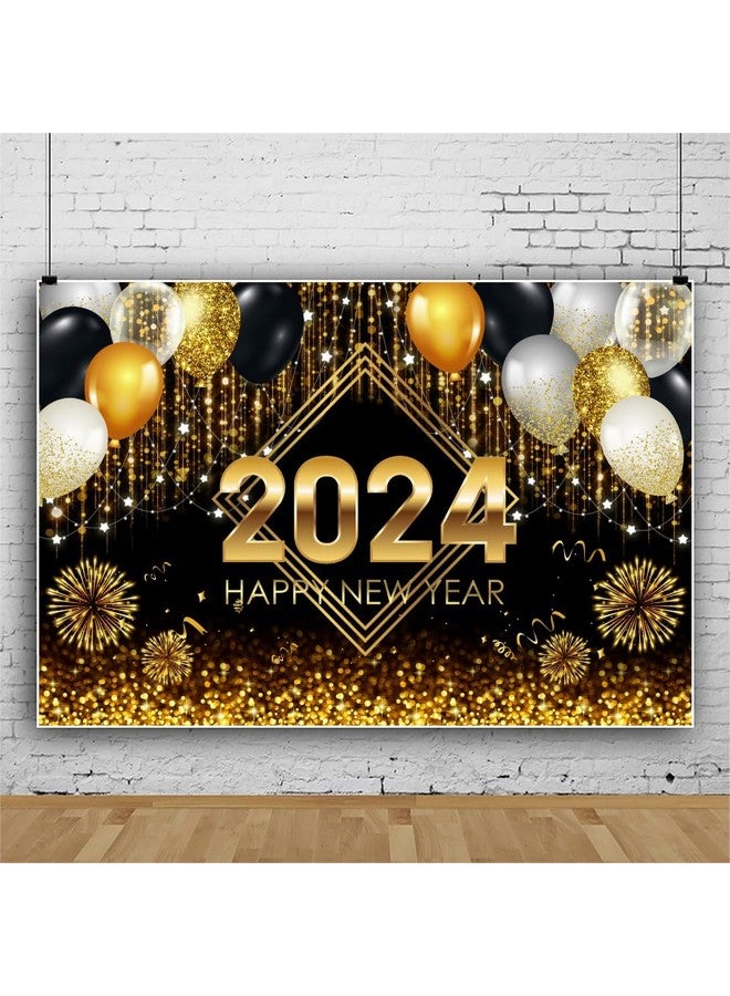 Leyiyi 12X10Ft 2024 Happy New Year Backdrop Black And Gold Balloons Fireworks Glitter Bokeh Photography Background Golden Sparkle Sequin Spots New Year Party Decoration Photo Studio Booth Props - Image 2