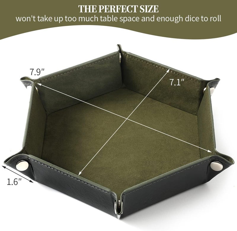 Grajar 2 Pcs Portable Folding Dice Rolling Tray Set for RPG DND Table Games - PU Leather and Velvet Holder Storage Box - RoyalBlue and Green - Image 2