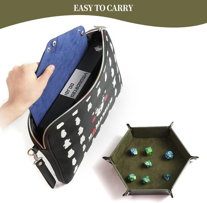 Grajar 2 Pcs Portable Folding Dice Rolling Tray Set for RPG DND Table Games - PU Leather and Velvet Holder Storage Box - RoyalBlue and Green - Image 5
