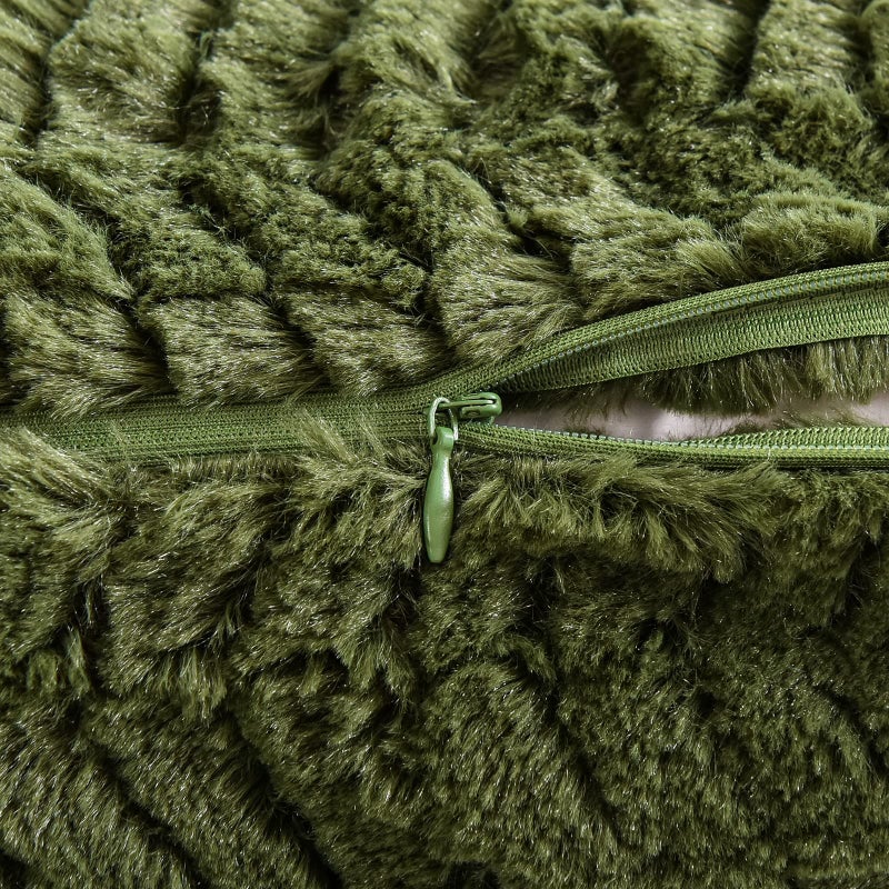 YUSOKI Luxury Faux Fur Throw Pillow Covers-18 x18,Set of 2-Decorative Fuzzy Fluffy Cozy Pillow Cases for Sofa Couch Bedroom Without Insert(Olive Green,18"x18") - Image 3