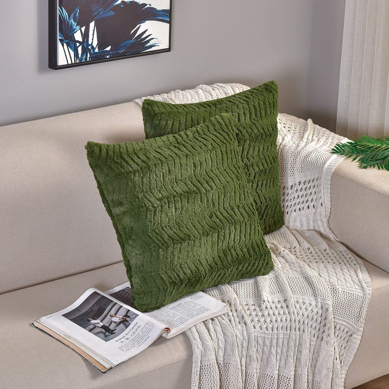 YUSOKI Luxury Faux Fur Throw Pillow Covers-18 x18,Set of 2-Decorative Fuzzy Fluffy Cozy Pillow Cases for Sofa Couch Bedroom Without Insert(Olive Green,18"x18") - Image 2