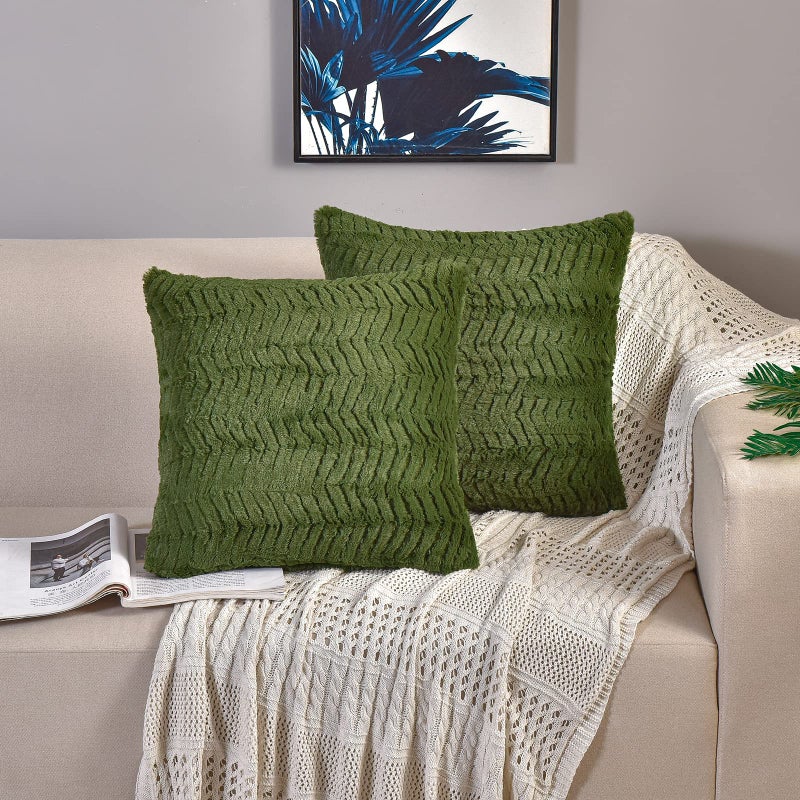 YUSOKI Luxury Faux Fur Throw Pillow Covers-18 x18,Set of 2-Decorative Fuzzy Fluffy Cozy Pillow Cases for Sofa Couch Bedroom Without Insert(Olive Green,18"x18") - Image 1
