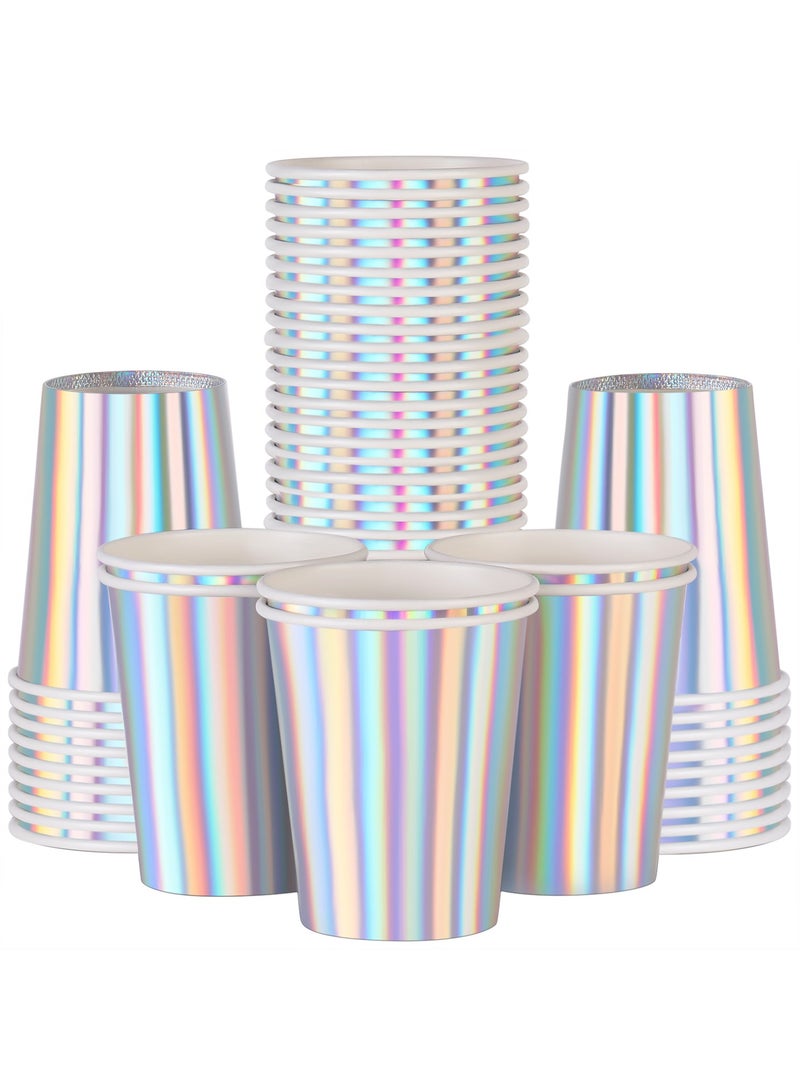 Iridescent Paper Cups 9 oz [50 pack] Disposable Cups for Hot and Cold Drinks as Tea Coffee Water Milk Juice - Fashion Iridescent Rainbow Design Suitable for Picnic Home Party Birthday Wedding Anniversary Christmas - Image 1
