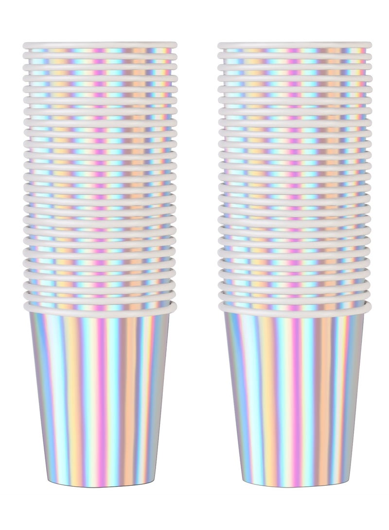 Iridescent Paper Cups 9 oz [50 pack] Disposable Cups for Hot and Cold Drinks as Tea Coffee Water Milk Juice - Fashion Iridescent Rainbow Design Suitable for Picnic Home Party Birthday Wedding Anniversary Christmas - Image 2