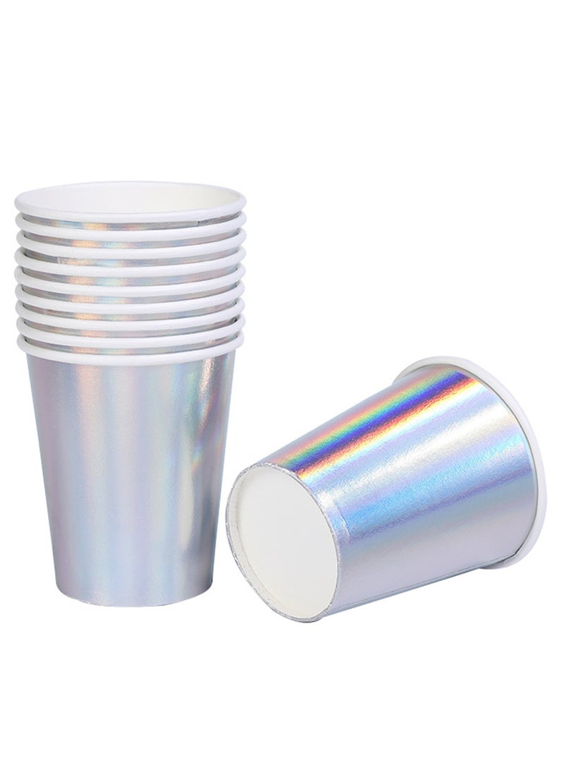 Iridescent Paper Cups 9 oz [50 pack] Disposable Cups for Hot and Cold Drinks as Tea Coffee Water Milk Juice - Fashion Iridescent Rainbow Design Suitable for Picnic Home Party Birthday Wedding Anniversary Christmas - Image 3