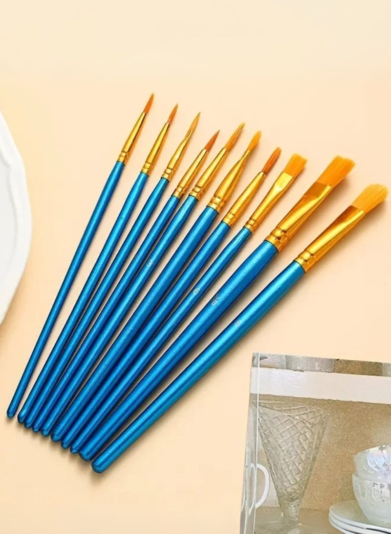 Generic 10-Piece Paint Brush Set for Acrylic, Watercolor & Oil Painting – Nylon Hair Artist Brushes with Pointed Tips – Art Supplies for Canvas, Paper, Craft & Kids Painting Projects - Image 1