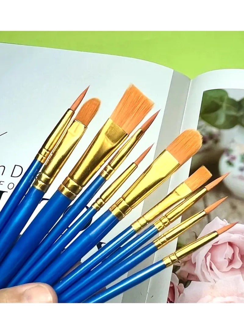 Generic 10-Piece Paint Brush Set for Acrylic, Watercolor & Oil Painting – Nylon Hair Artist Brushes with Pointed Tips – Art Supplies for Canvas, Paper, Craft & Kids Painting Projects - Image 2