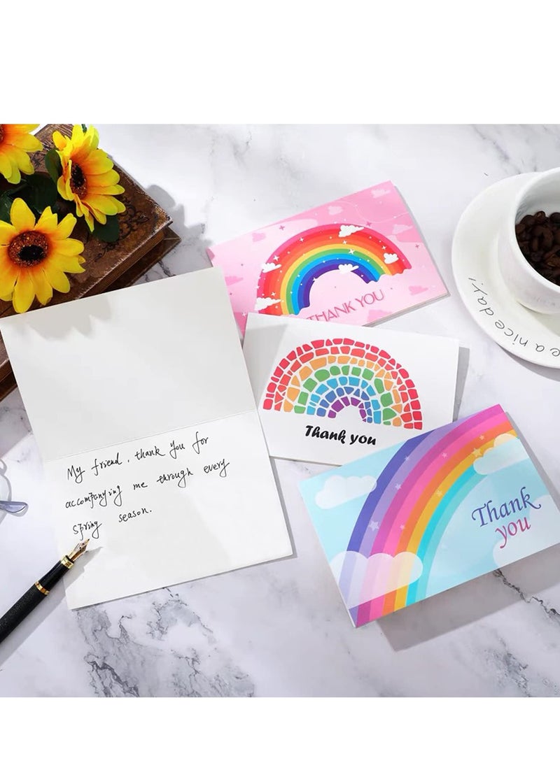 Zikra Rainbow Thank You Cards - 12Pcs Rainbow Design Thank You Greeting Cards with Envelopes and Stickers, Birthdays Thank You Cards for Baby Showers Teachers and Wedding - Image 4
