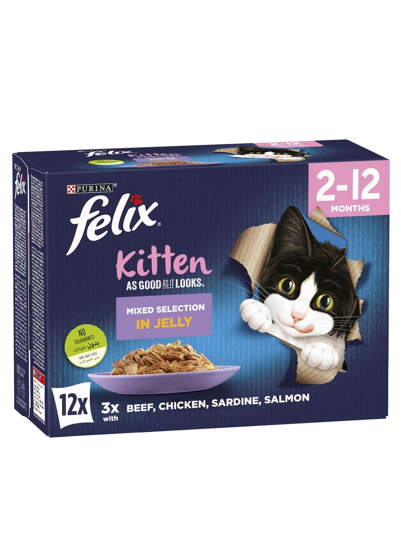 بورينا Purina Kitten Felix تبدو جيدة كما تبدو مختلطة في الهلام لمدة 2-12 شهرًا 12 × 85 جم  - Image 2