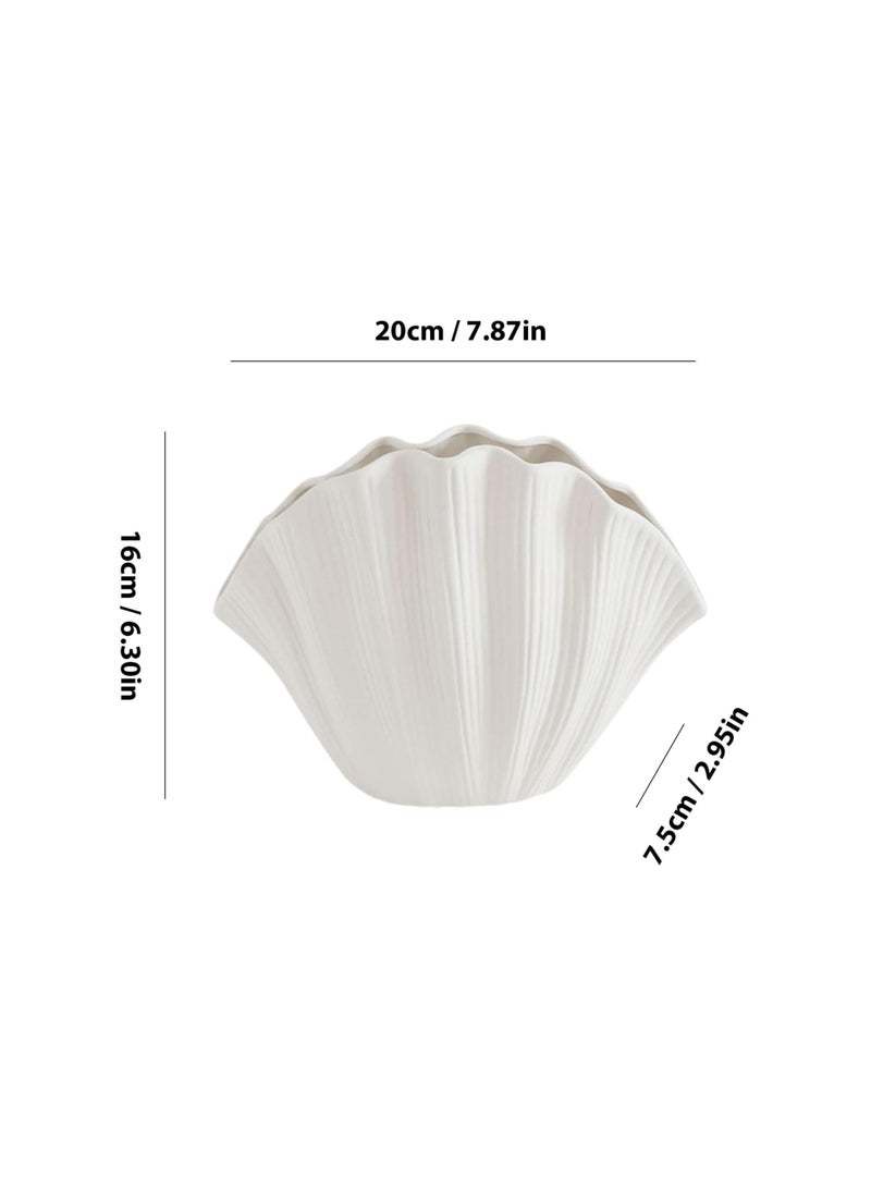 SOLARAE مزهرية قوقعة بيضاء، مزهرية على شكل قوقعة، مزهرية فنية من الخزف، مزهريات بسيطة ومبدعة، مزهريات زهور لديكور المنزل العصري، مزهريات عشب البامبا للطاولة، ديكور مركز الطاولة، نموذج ب حجم صغير - Image 5