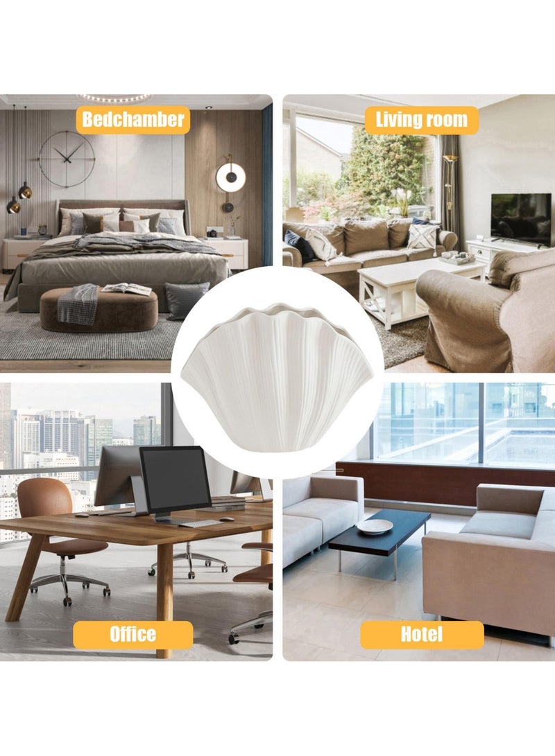 SOLARAE مزهرية قوقعة بيضاء، مزهرية على شكل قوقعة، مزهرية فنية من الخزف، مزهريات بسيطة ومبدعة، مزهريات زهور لديكور المنزل العصري، مزهريات عشب البامبا للطاولة، ديكور مركز الطاولة، نموذج ب حجم صغير - Image 4