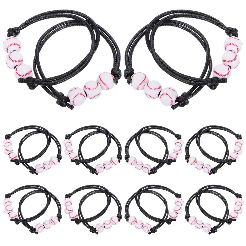 12PCS Baseball Charm Bracelets Baseball Party Favors Baseball Beads Adjustable Wristbands Sport Baseball Bracelet Birthday Party Baseball Favor for Team - Image 1