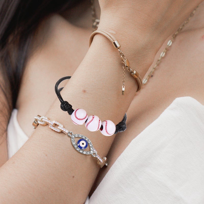 12PCS Baseball Charm Bracelets Baseball Party Favors Baseball Beads Adjustable Wristbands Sport Baseball Bracelet Birthday Party Baseball Favor for Team - Image 4