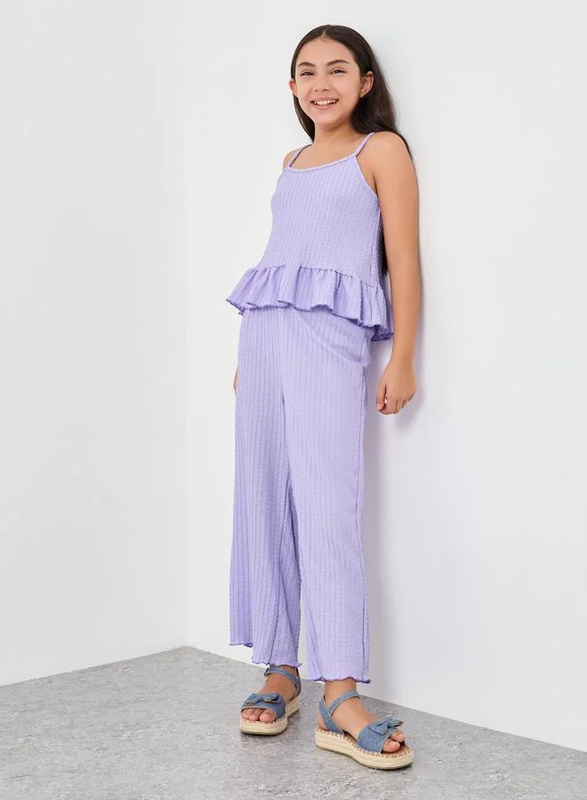 ستايلي Styli Textured Knit Top and Culottes Set