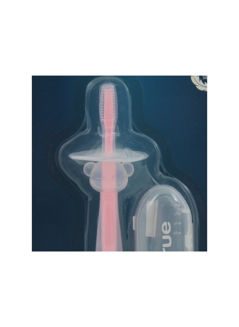 ترو فرشاة أسنان سيليكون للأطفال من ترو جولد، طقم من مرحلتين - وردي - Image 3