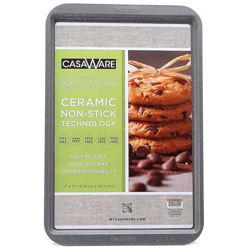 CasaWare Ceramic Coated NonStick CookieJelly Roll Pan 11x17 Silver Granite
