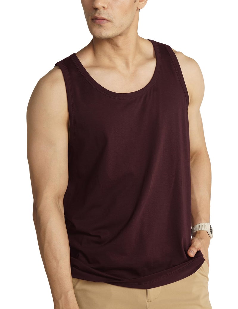 DAMENSCH Breeeze Tank Top, Ultra-Lightweight Gym Vests for Men Workout, Anti-Fade Cotton Blend Sando for Man, Relaxed Fit and Airy Sleeveless T Shirts-Sunset Maroon-L - Image 1