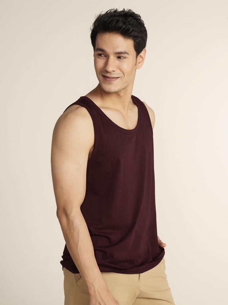 DAMENSCH Breeeze Tank Top, Ultra-Lightweight Gym Vests for Men Workout, Anti-Fade Cotton Blend Sando for Man, Relaxed Fit and Airy Sleeveless T Shirts-Sunset Maroon-L - Image 5