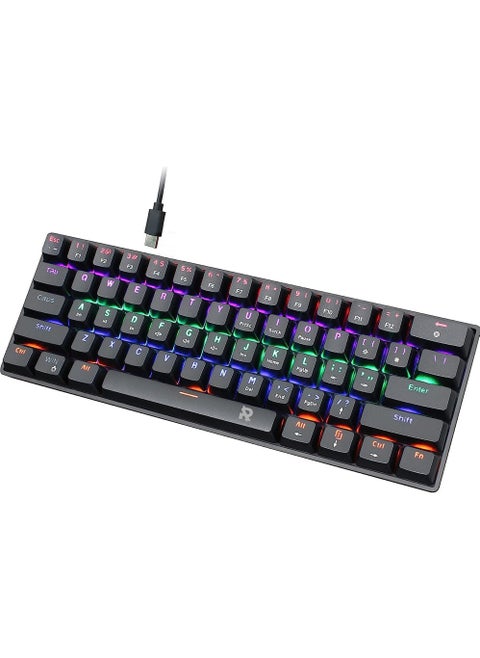 60 Percent Mechanical Gaming Keyboard Blue Switch Anti-Ghosting 61 Key LED Backlit Keyboard Mini Portable Quick Response Keyboard for Laptop PC Gamer