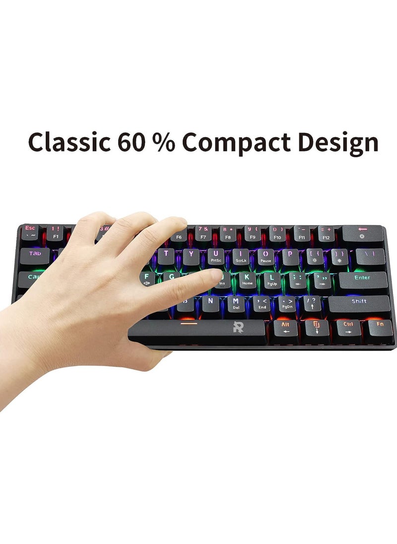 Rock Pow - 60 Percent Mechanical Gaming Keyboard Blue Switch Anti-Ghosting 61 Key LED Backlit Keyboard Mini Portable Quick Response Keyboard for Laptop PC Gamer - Image 1
