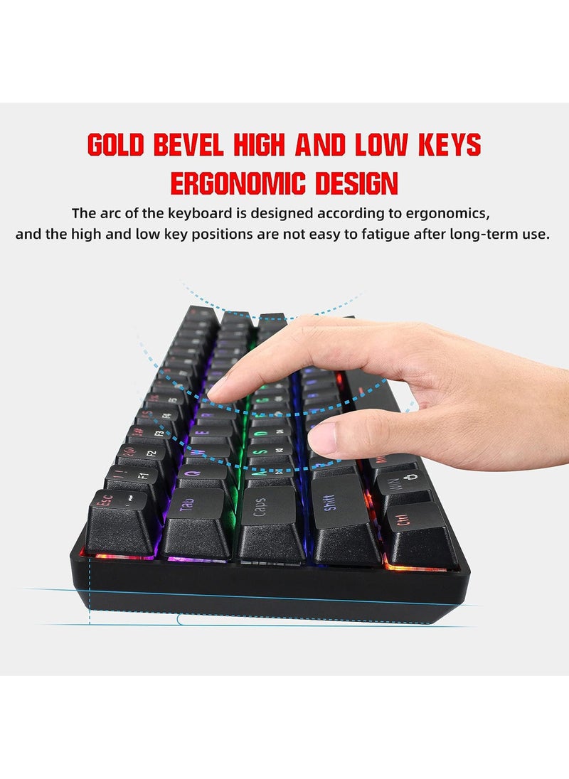 Rock Pow - 60 Percent Mechanical Gaming Keyboard Blue Switch Anti-Ghosting 61 Key LED Backlit Keyboard Mini Portable Quick Response Keyboard for Laptop PC Gamer - Image 1