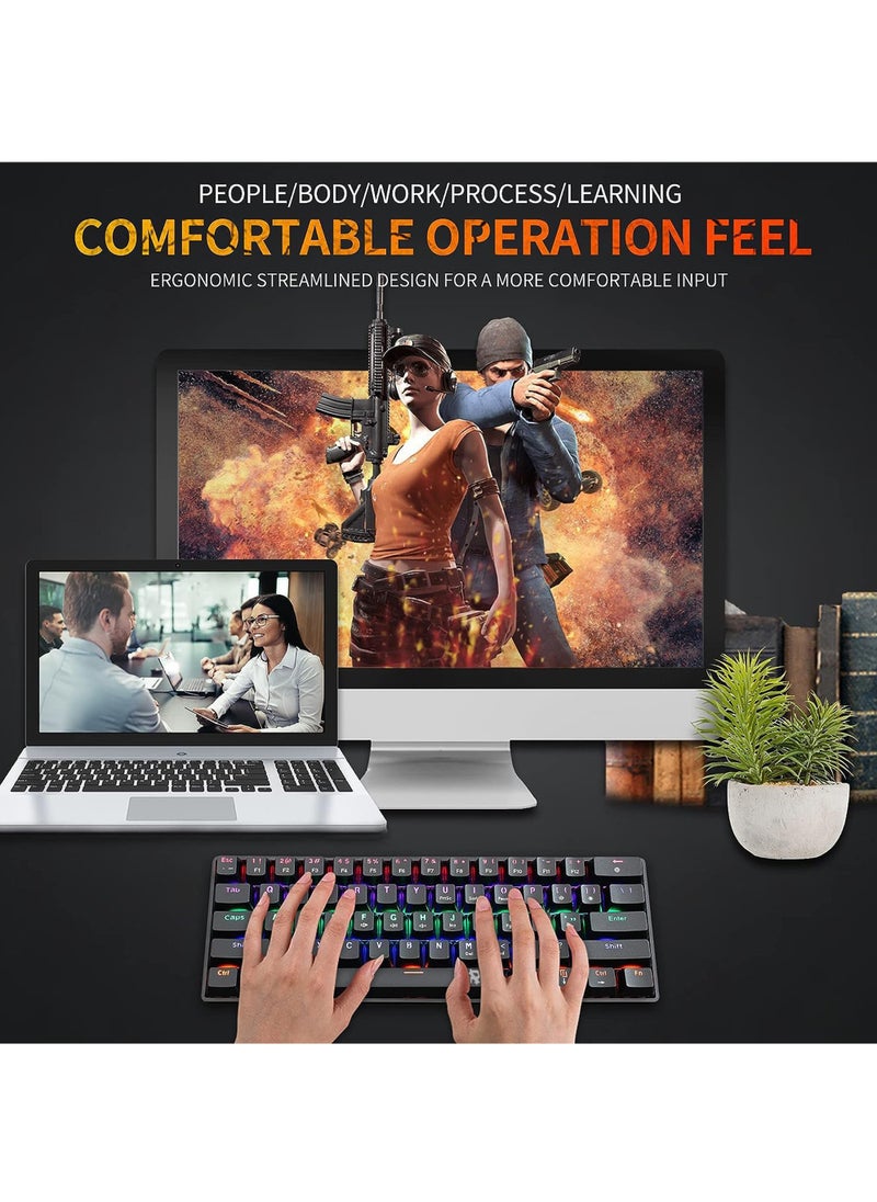 Rock Pow - 60 Percent Mechanical Gaming Keyboard Blue Switch Anti-Ghosting 61 Key LED Backlit Keyboard Mini Portable Quick Response Keyboard for Laptop PC Gamer - Image 1