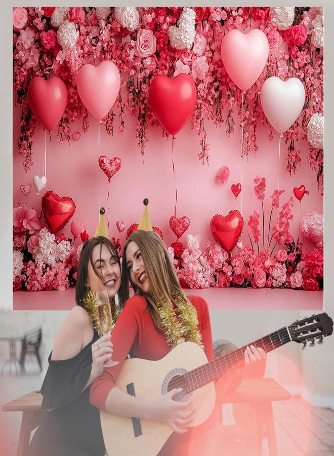 Mocsicka Valentines Day Backdrop Pink Heart Balloon Sweet Valentines Day Party Photography Background Romantic Love Wedding Anniversary Photo Background Decorations (7x5ft) - Image 3