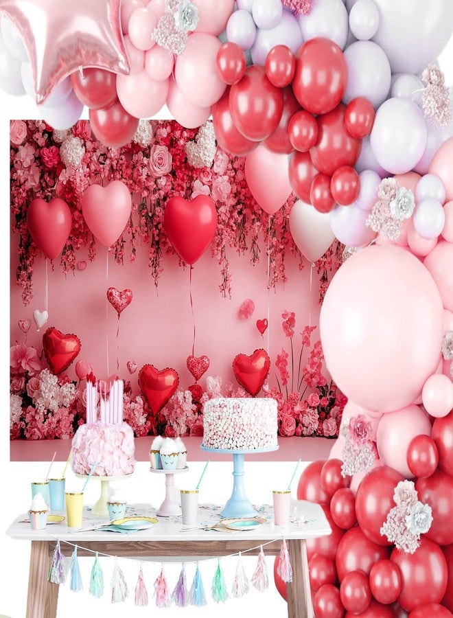 Mocsicka Valentines Day Backdrop Pink Heart Balloon Sweet Valentines Day Party Photography Background Romantic Love Wedding Anniversary Photo Background Decorations (7x5ft) - Image 2