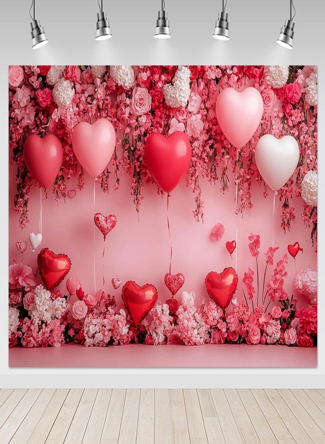 Mocsicka Valentines Day Backdrop Pink Heart Balloon Sweet Valentines Day Party Photography Background Romantic Love Wedding Anniversary Photo Background Decorations (7x5ft) - Image 1