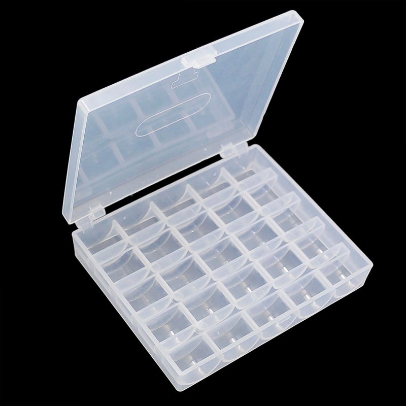 YEQIN Bobbin Box, Bobbin Organizer Plastic Case, Transparent 25 Slots Empty Bobbins Spools Box, Sewing Craft Plastic Case Storage Box for Sewing Machine (1Pcs Box) - Image 1