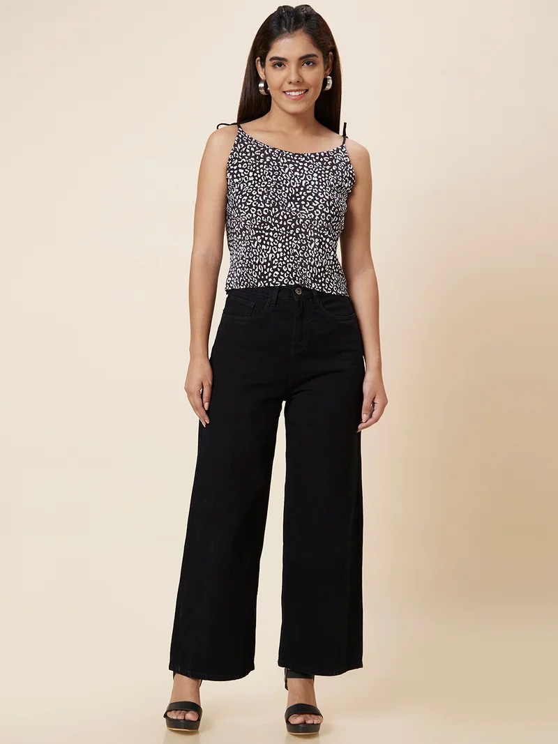 globus  Women Black Animal Printed Accordion Pleats Top for Women | Best Price UAE