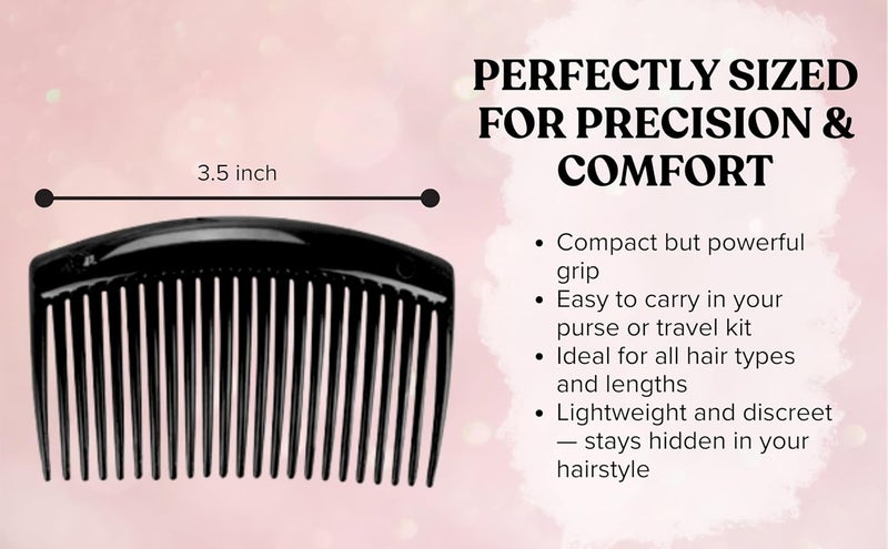 Palmate Thin Side Comb 4Pcs (Black) Hair Clip Hairpin Plastic Hair Slides Side Comb Juda Pin slide Clip Hairpin Side Combs Hair Accessories for Women and Girls Pack of 4