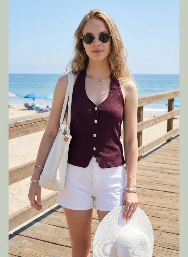 ليلا Lela Fitted Halter Neck Backless Vest Women's Vest 5866515