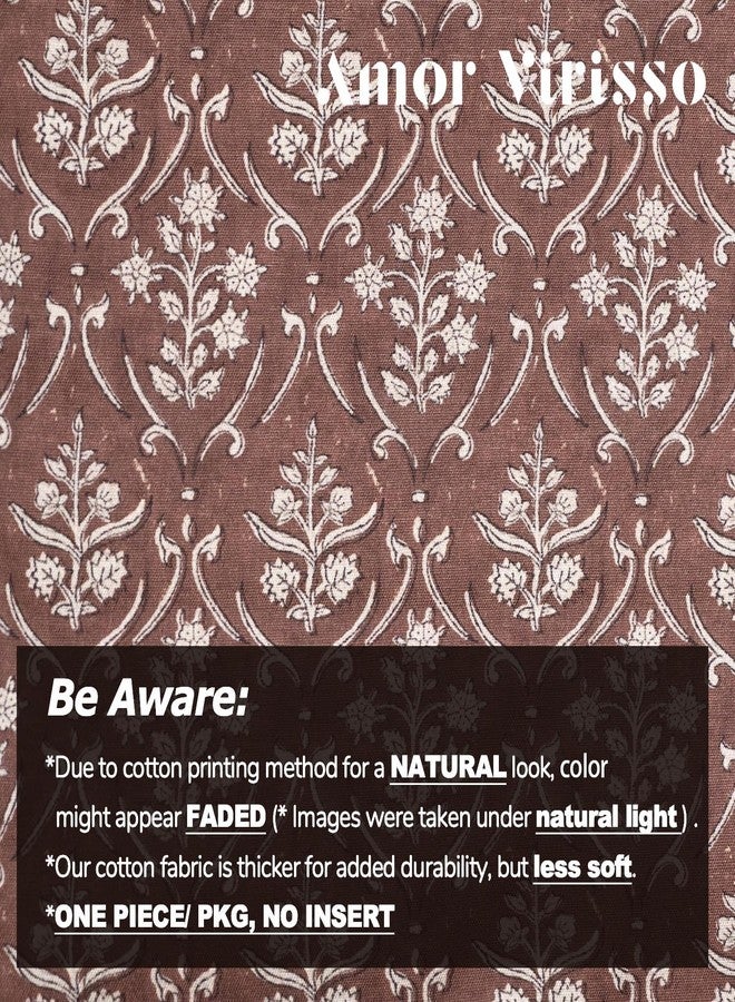 Amor Virisso Floral Pillow Covers 18x18 Vintage Farmhouse Block Print Pillow Covers Couch Pillows for Living Room Decorative Throw Pillow Covers, Brown - Image 3