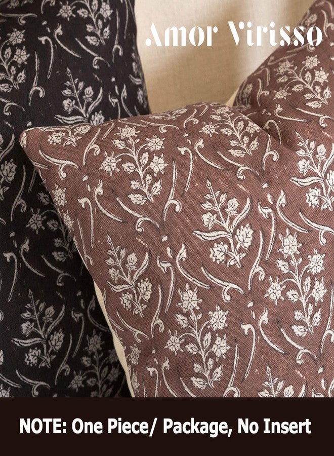 Amor Virisso Floral Pillow Covers 18x18 Vintage Farmhouse Block Print Pillow Covers Couch Pillows for Living Room Decorative Throw Pillow Covers, Brown - Image 4