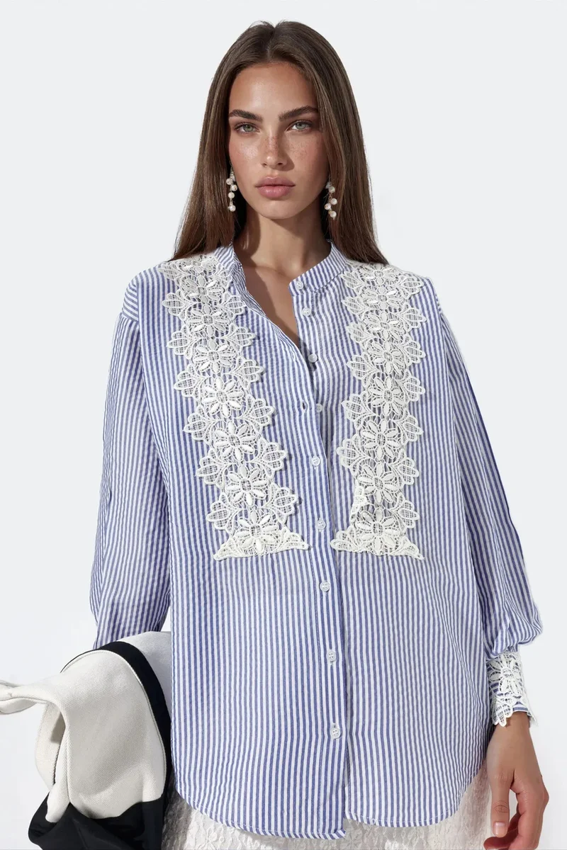Jennyfer Striped Woven Shirt-collar T-shirt