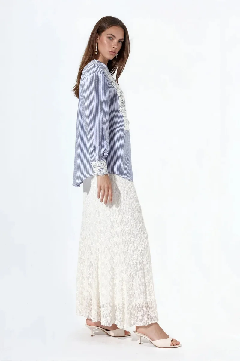 Jennyfer Striped Woven Shirt-collar T-shirt