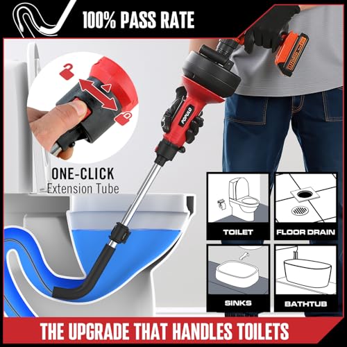 POPULO 17FT Auto Feed Drain Snake, Upgraded Toliet Auger for 3/4"-2" Pipe, Plumbing Hair Drain Clog Remover with Extension Tube for Toliet, Shower, Bathtub, Kitchen, Sink, 2025 PMDA-G2 - Image 2