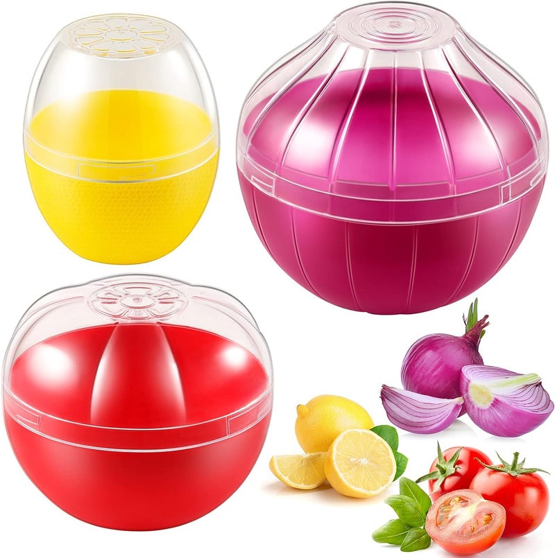 Vegetable  Fruit Storage Containers for Fridge BPA Free Reusable Food Saver Tomato Lemon Onion Keeper 3 Pieces