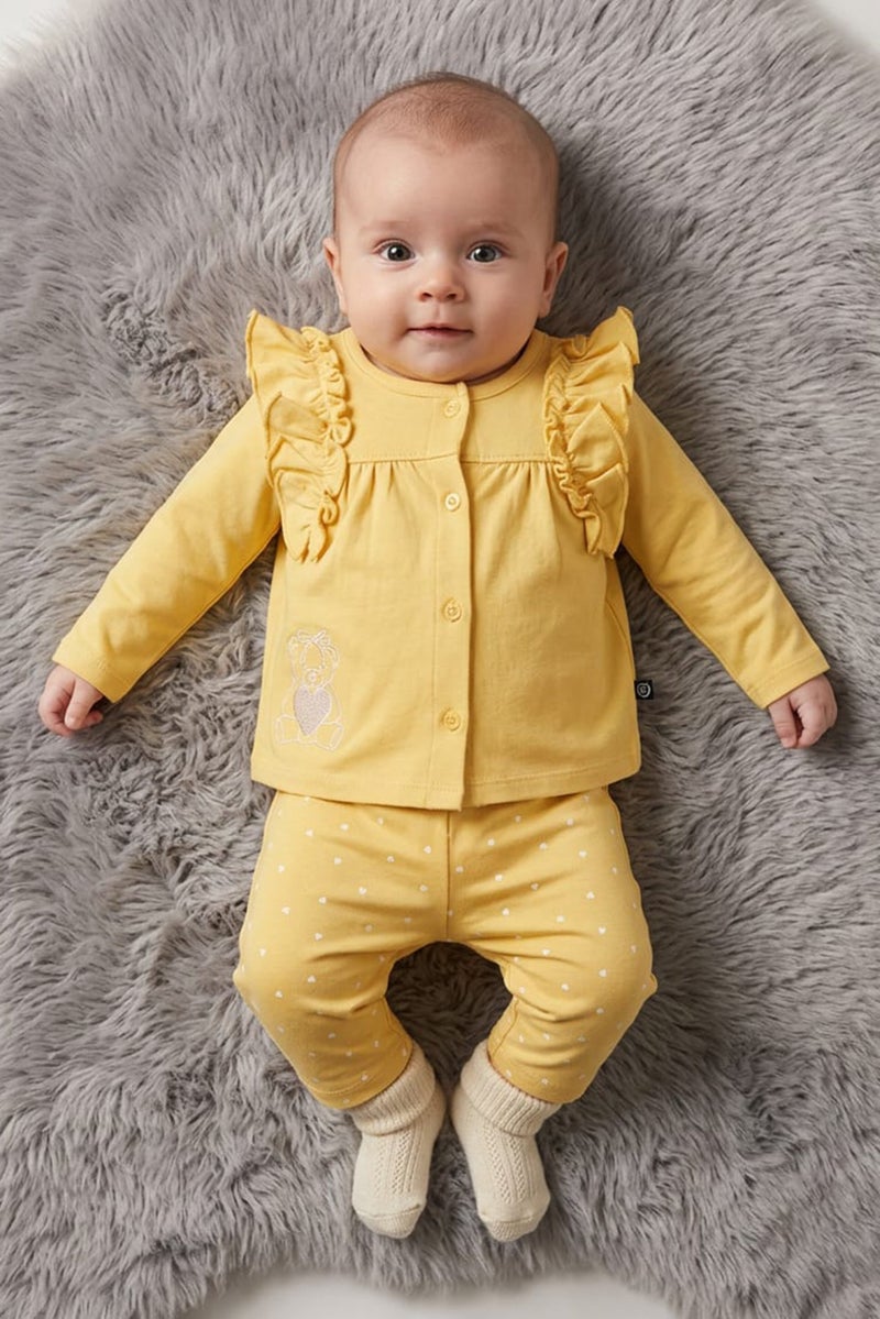 POPEES Toddlers Girl 2Pcs Allover Print Top And Pants Set, Yellow - Image 1