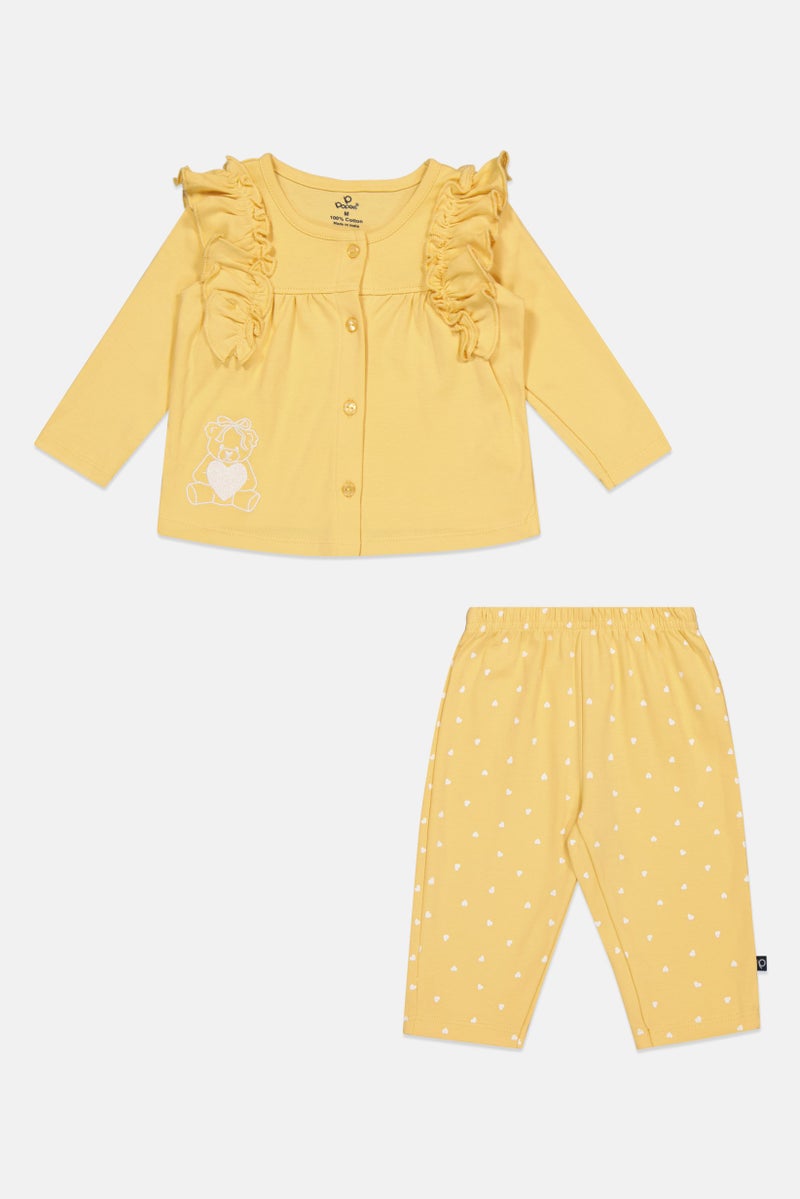 POPEES Toddlers Girl 2Pcs Allover Print Top And Pants Set, Yellow - Image 2