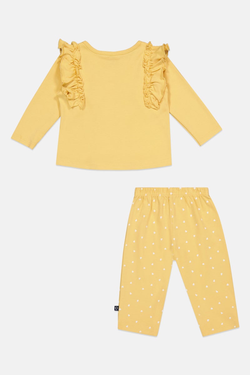 POPEES Toddlers Girl 2Pcs Allover Print Top And Pants Set, Yellow - Image 3
