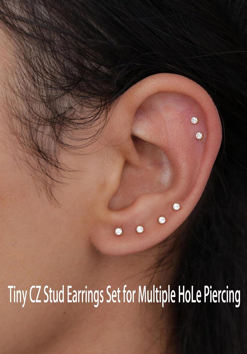 showself 14K Gold Filled Polished Small CZ Pearl Ball Stud Earrings Set for Women Men 20G Surgical Steel Hypoallergenic Piercing Studs for Sensitive Ear, Pack of 6 Pairs - Image 3