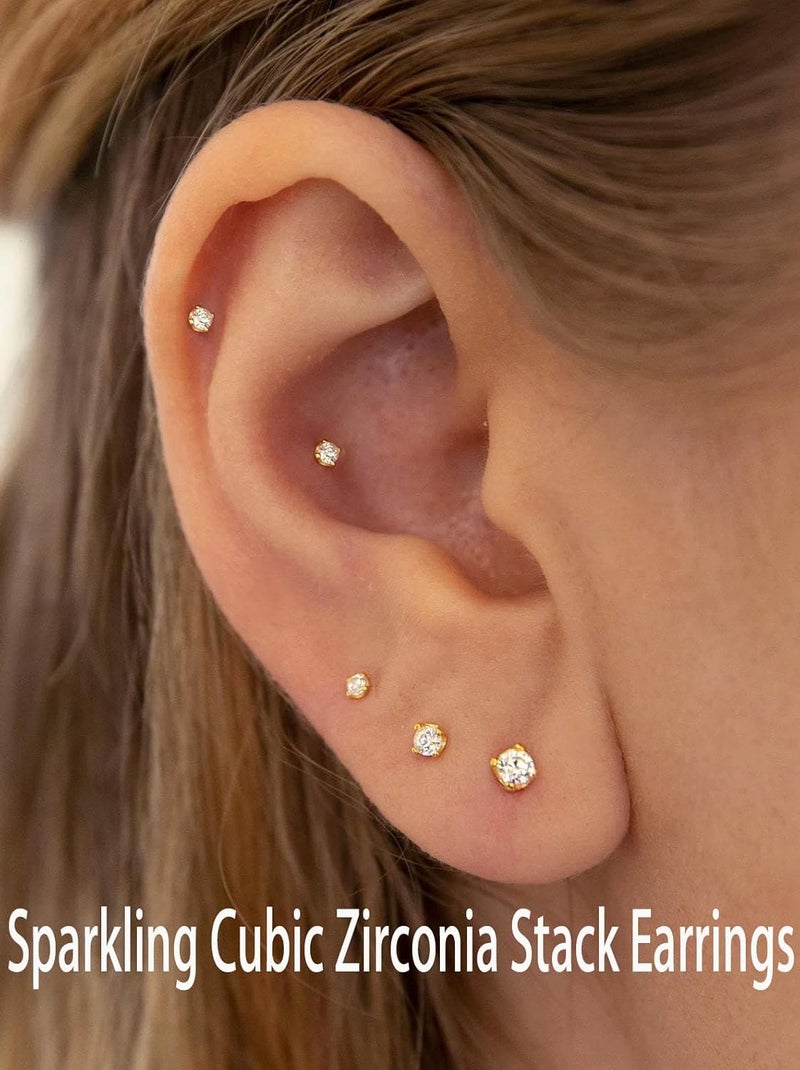 showself 14K Gold Filled Polished Small CZ Pearl Ball Stud Earrings Set for Women Men 20G Surgical Steel Hypoallergenic Piercing Studs for Sensitive Ear, Pack of 6 Pairs - Image 4