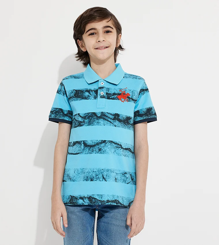 BEVERLY HILLS POLO CLUB Striped Polo Collar T-Shirt