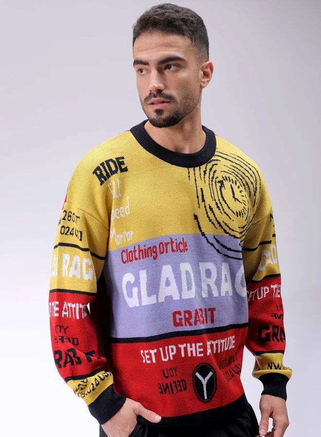 The Indian Garage Co Men Oversized Graphic Crew Neck Sweater
